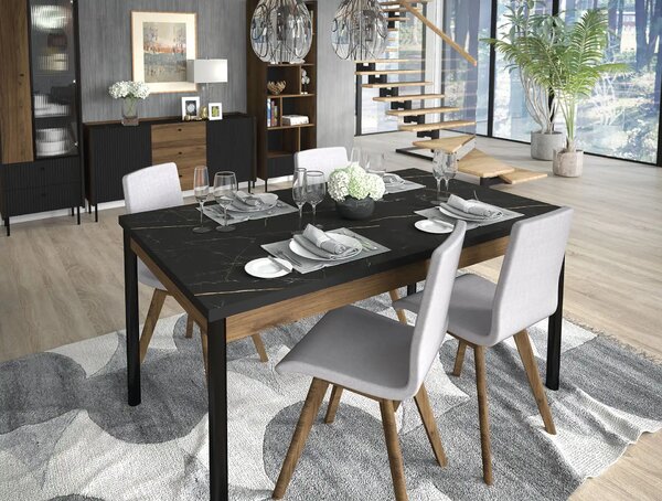 Stół rozkładany 160/240x90 cm do salonu Prestigo P14 Czarny/Orzech/San Sebastian
