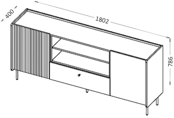 Komoda 180 cm z szufladą do salonu Prestigo P16 Czarna/Orzech/San Sebastian