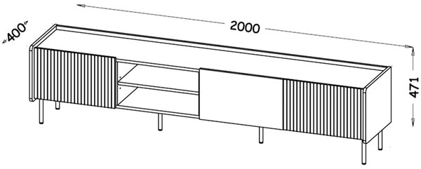 Nowoczesna szafka RTV 200 cm pod telewizor Prestigo P8 3D Czarna/Orzech/San Sebastian