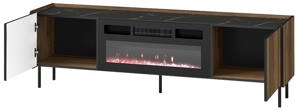 Komoda RTV 180 cm z kominkiem elektrycznym Prestigo P17 Czarna/Orzech/San Sebastian