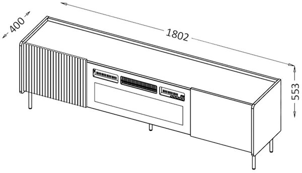 Komoda RTV 180 cm z kominkiem elektrycznym Prestigo P17 Czarna/Orzech/San Sebastian