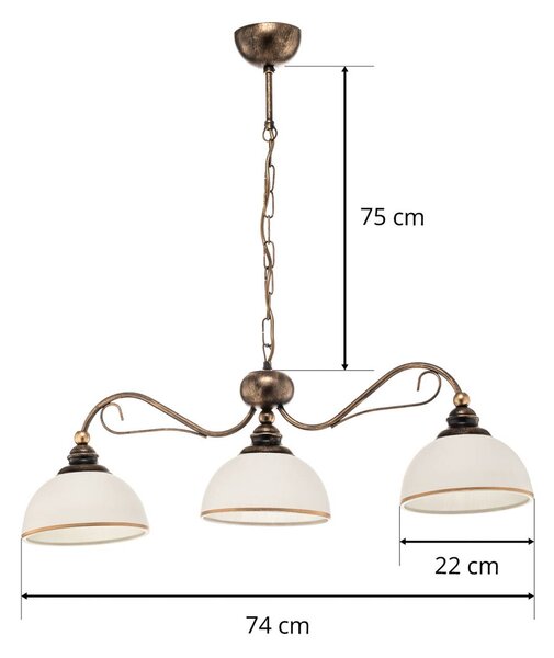 Lampa wisząca Casale Jupiter, możliwość ściemniania, brązowy / mosiężny, salon / jadalnia, metal, antyczny