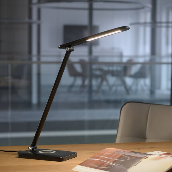 JUST LIGHT. GmbH Lampa biurkowa LED Florentina, możliwość ściemniania, czarny, biuro, tworzywo sztuczne