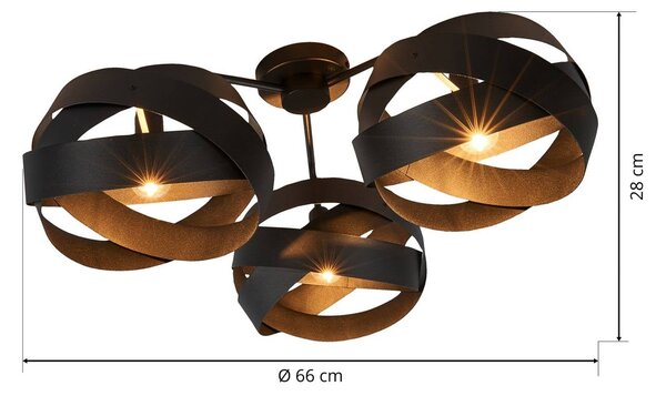 Lampa sufitowa Tornado Euluna, możliwość ściemniania, czarny, salon / jadalnia, metal, nowoczesny