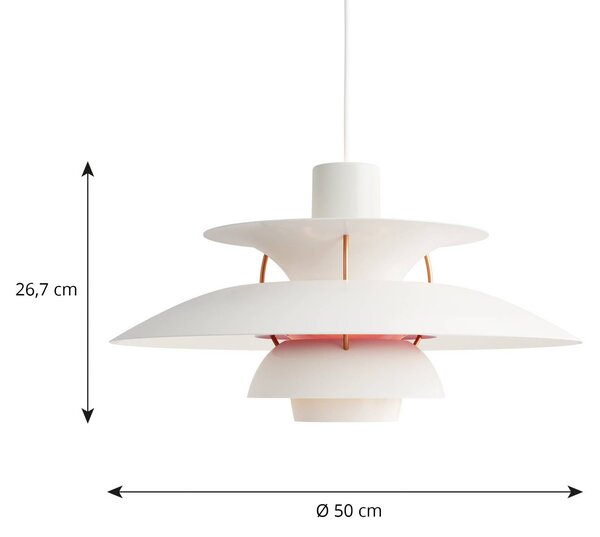 Louis Poulsen Lampa wisząca designerska PH 5, możliwość ściemniania, biały / opal, salon / jadalnia, aluminium, design