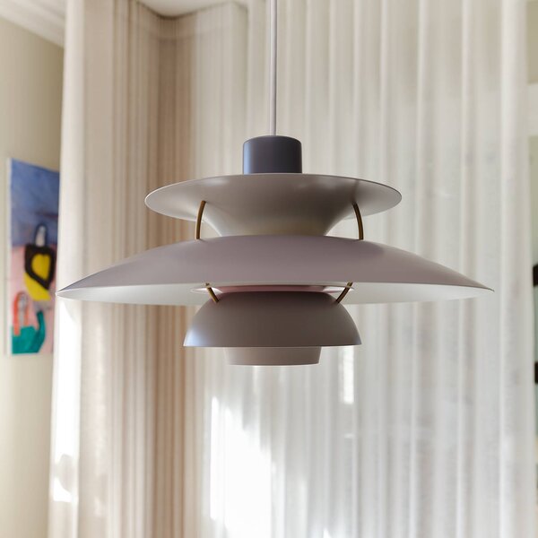Louis Poulsen Lampa wisząca designerska PH 5, możliwość ściemniania, aluminiowy / szary / cynkowy, salon / jadalnia, aluminium, design