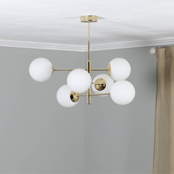 Lampa wisząca szklana Aurora Euluna, możliwość ściemniania, mosiężny / złoty, salon / jadalnia, metal