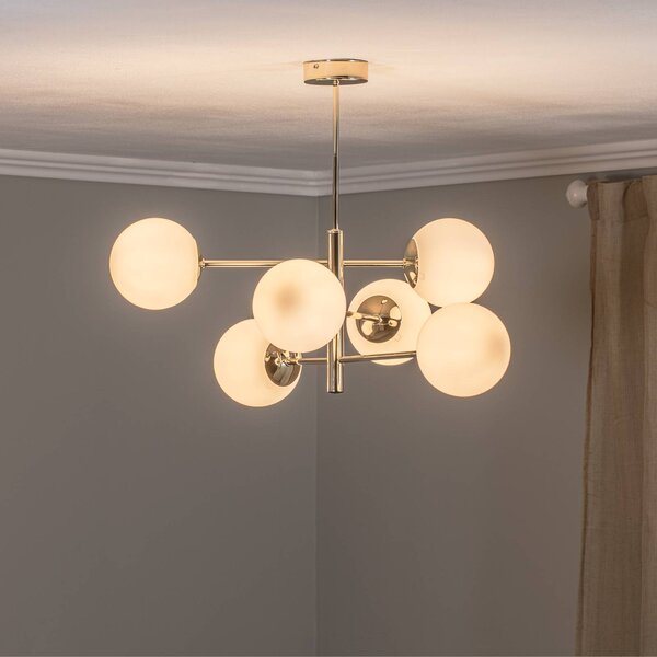 Lampa wisząca szklana Aurora Euluna, możliwość ściemniania, mosiężny / złoty, salon / jadalnia, metal