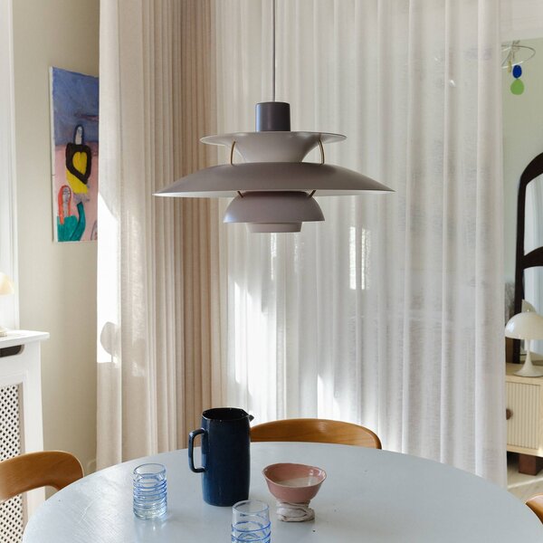 Louis Poulsen Lampa wisząca designerska PH 5, możliwość ściemniania, aluminiowy / szary / cynkowy, salon / jadalnia, aluminium, design