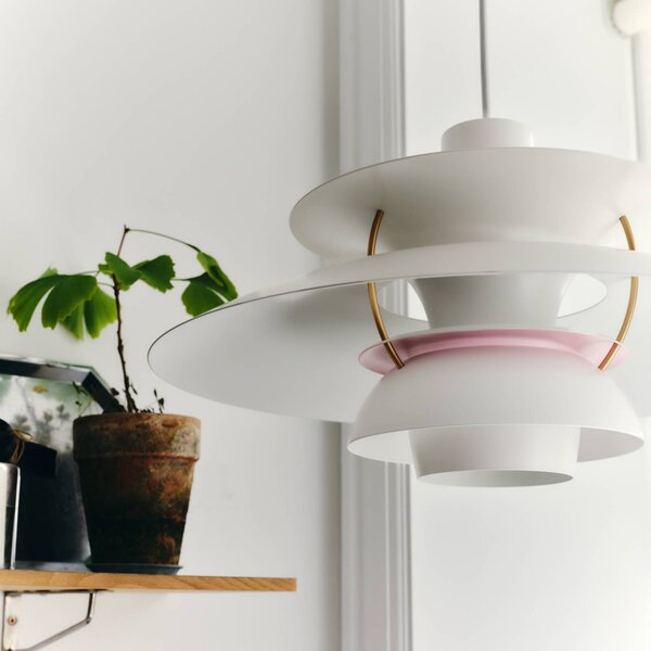 Louis Poulsen Lampa wisząca designerska PH 5, możliwość ściemniania, biały / opal, salon / jadalnia, aluminium, design