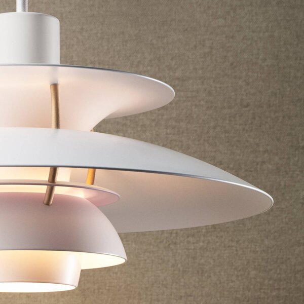 Louis Poulsen Lampa wisząca designerska PH 5, możliwość ściemniania, biały / opal, salon / jadalnia, aluminium, design