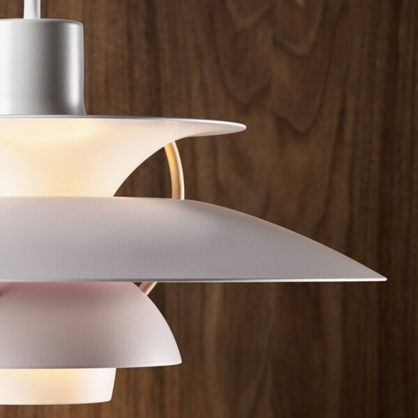 Louis Poulsen Lampa wisząca designerska PH 5, możliwość ściemniania, biały / opal, salon / jadalnia, aluminium, design