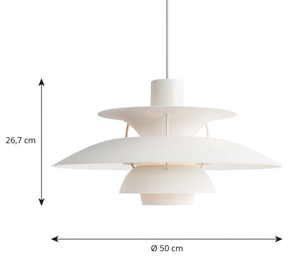 Louis Poulsen Lampa wisząca designerska PH 5 500, możliwość ściemniania, biały / opal, salon / jadalnia, aluminium, design