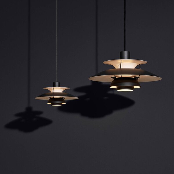 Louis Poulsen Lampa wisząca designerska PH 5 500, możliwość ściemniania, czarny, salon / jadalnia, aluminium, design