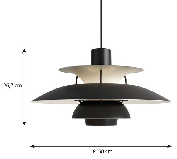 Louis Poulsen Lampa wisząca designerska PH 5 500, możliwość ściemniania, czarny, salon / jadalnia, aluminium, design