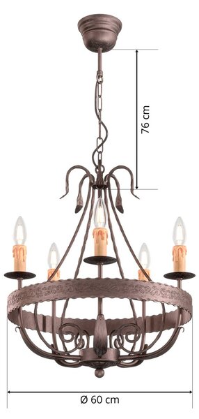 Żyrandol Loara Luminex, możliwość ściemniania, brązowy / mosiężny, salon / jadalnia, metal, dworkowy / rustykalny