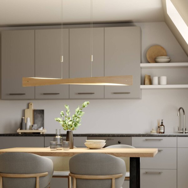 Lampa wisząca Lian Quitani, możliwość ściemniania, jasne drewno, salon / jadalnia, drewno, design