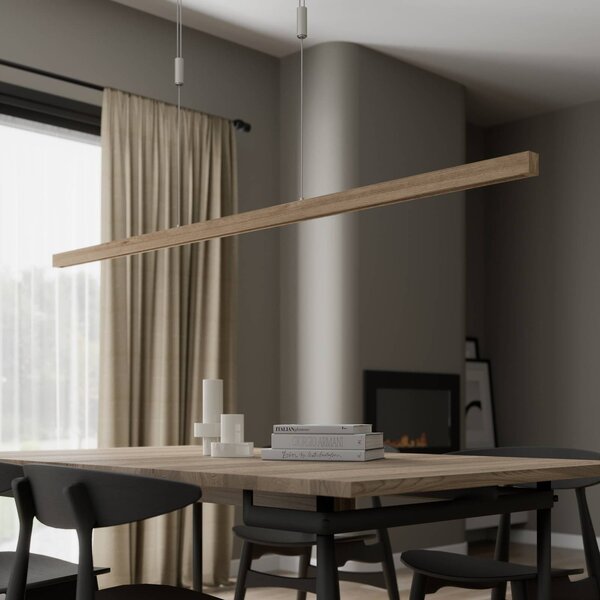 Lampa wisząca Nora Quitani, możliwość ściemniania, jasne drewno, salon / jadalnia, drewno, nowoczesny