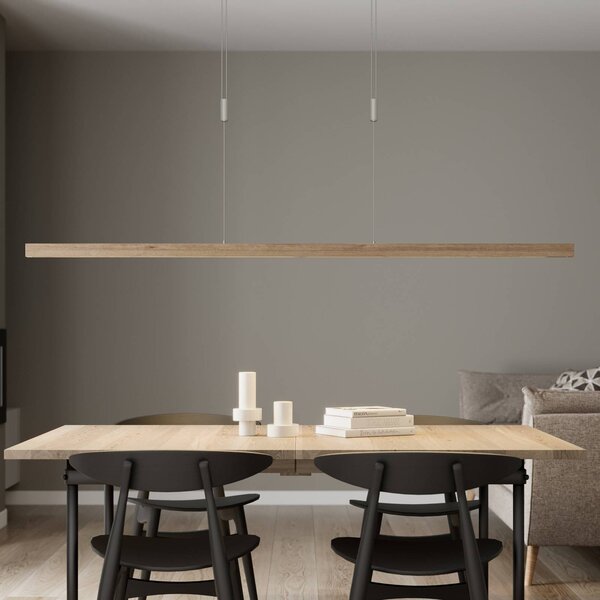 Lampa wisząca Nora Quitani, możliwość ściemniania, jasne drewno, salon / jadalnia, drewno, nowoczesny