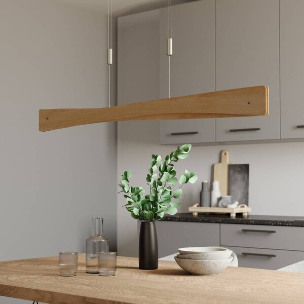 Lampa wisząca Lian Quitani, możliwość ściemniania, jasne drewno, salon / jadalnia, drewno, design