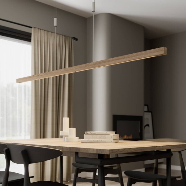 Lampa wisząca Nora Quitani, możliwość ściemniania, jasne drewno, salon / jadalnia, drewno, nowoczesny