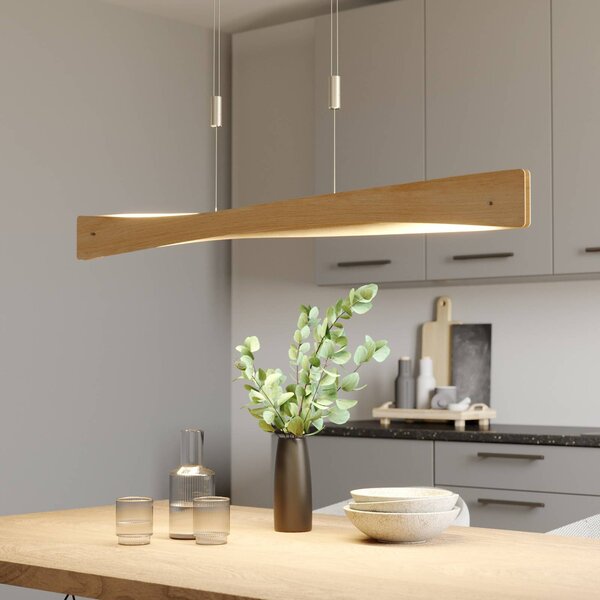 Lampa wisząca Lian Quitani, możliwość ściemniania, jasne drewno, salon / jadalnia, drewno, design