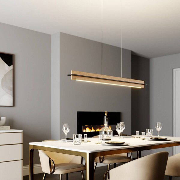 Lampa wisząca Lexa Quitani, możliwość ściemniania, jasne drewno, salon / jadalnia, drewno, nowoczesny