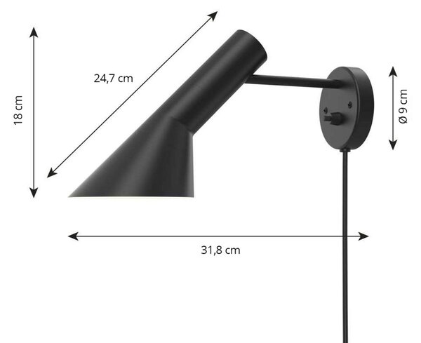 Louis Poulsen Kinkiet AJ, czarny, salon / jadalnia, metal, design