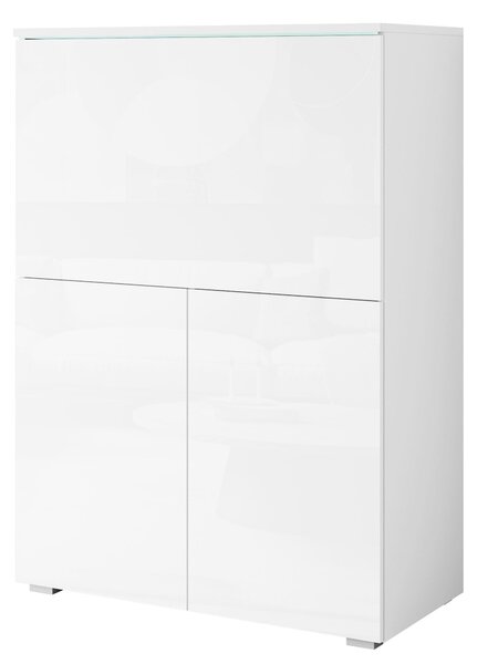 Nowoczesny sekretarzyk/biurko + oświetlenie LED biały/biały połysk