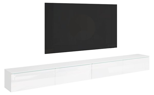 Nowoczesna szafka pod TV 300 cm do salonu z oświetleniem biały/biały połysk