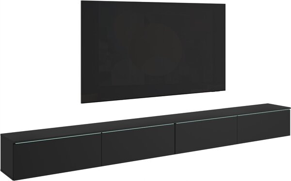 Nowoczesna szafka pod TV 300 cm do salonu z oświetleniem LED Czarny mat