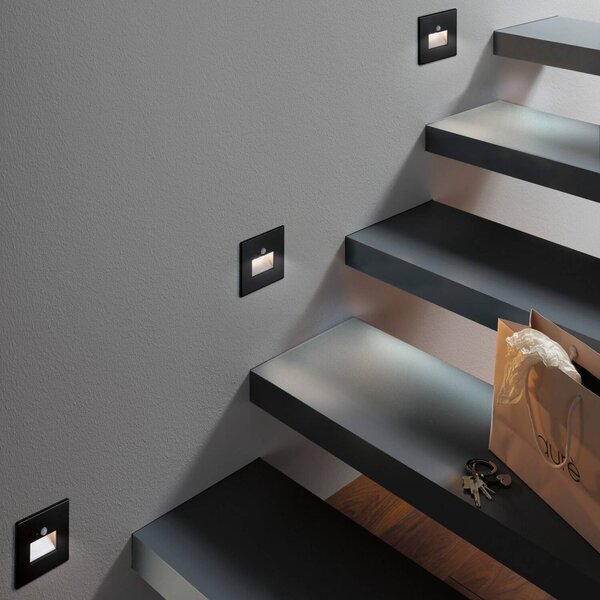 Paulmann LED-Sensor-oprawa wpuszczana ścienna Edge Quadro czarny 8 cm Square Sensor, czarny, przedpokój, tworzywo sztuczne, nowoczesny