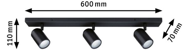 Paulmann Reflektor sufitowy Zyli, czarny, 60 cm, 3-punktowy, IP44 możliwość ściemniania, czarny, łazienka, metal, nowoczesny