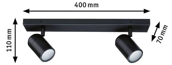 Paulmann Reflektor sufitowy Zyli czarny długość 40 cm 2-punktowa IP44 Zyli, możliwość ściemniania, czarny, łazienka, metal, nowoczesny