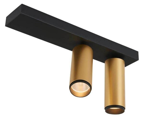 LOOM DESIGN Reflektor sufitowy LED X-Beam, 2-punktowa, czarny/złoty możliwość ściemniania, czarny, salon / jadalnia, aluminium, nowoczesny