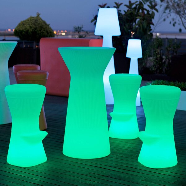 Newgarden Stół barowy zasilany bateriami LED Capri, RGBW, 110 cm możliwość ściemniania, biały / opal, tworzywo sztuczne, nowoczesny