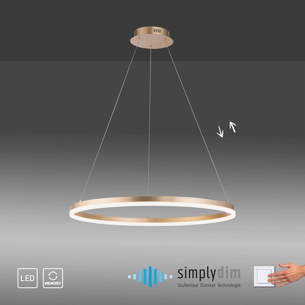 Paul Neuhaus Lampa wisząca Titus, możliwość ściemniania, mosiężny / złoty, salon / jadalnia, aluminium, nowoczesny