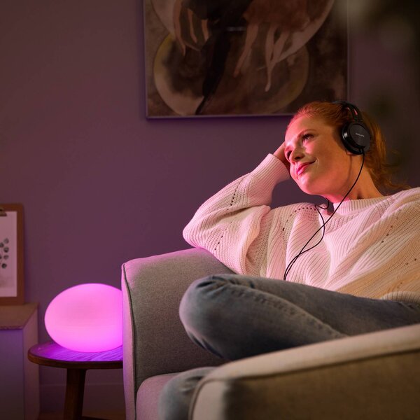 Philips Hue Lampa stołowa LED Flourish, RGBW Hue, możliwość ściemniania, biały / opal, salon / jadalnia, szkło, nowoczesny
