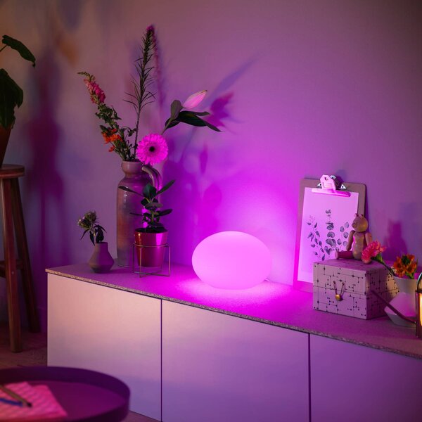 Philips Hue Lampa stołowa LED Flourish, RGBW Hue, możliwość ściemniania, biały / opal, salon / jadalnia, szkło, nowoczesny