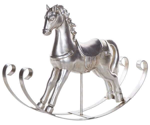 Figurka dekoracyjna srebrna vintage koń na biegunach z żywicy Dasher Beliani
