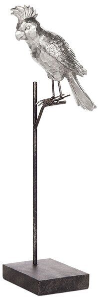 Figurka dekoracyjna srebrna z czarnym w kształcie papugi z podstawką 50 cm Cockatoo Beliani