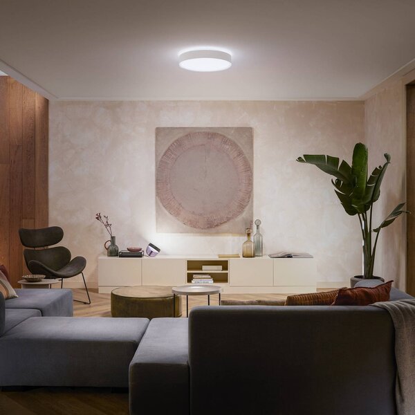 Philips Hue Inteligentna lampa sufitowa Hue, możliwość ściemniania, biały / opal, salon / jadalnia, metal, nowoczesny