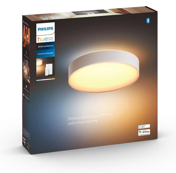 Philips Hue Inteligentna lampa sufitowa Hue, możliwość ściemniania, biały / opal, salon / jadalnia, metal, nowoczesny