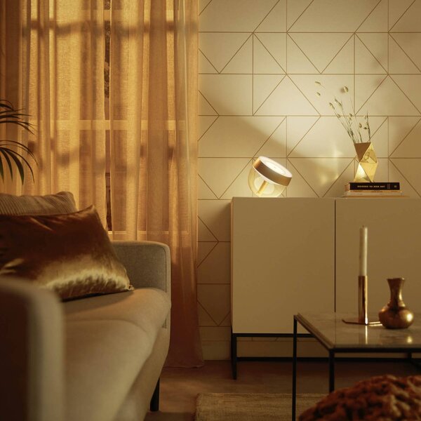 Philips Hue Iris WACA lampa stołowa LED, złota Iris, możliwość ściemniania, mosiężny / złoty, salon / jadalnia, tworzywo sztuczne, nowoczesny