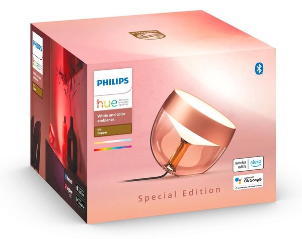 Philips Hue Iris WACA lampa stołowa LED, miedź Iris, możliwość ściemniania, miedziany, salon / jadalnia, tworzywo sztuczne, nowoczesny