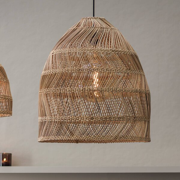 PR Home Lampa wisząca zewnętrzna Maja, rattan, Ø 45 cm, wtyczka, IP44 Maja, jasne drewno, drewno