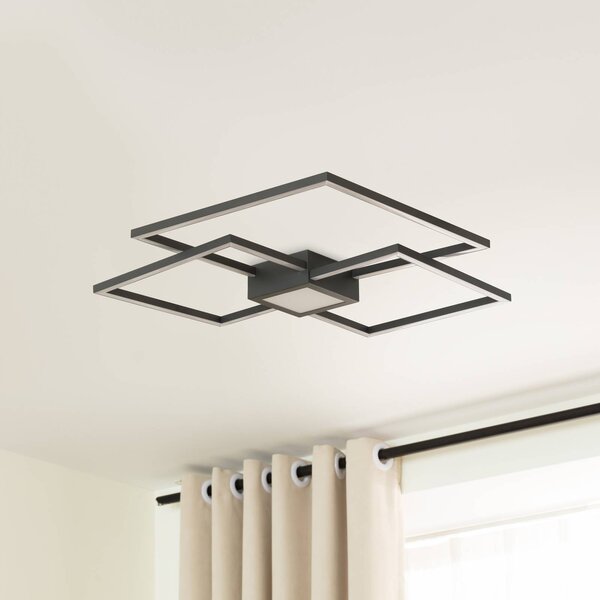 Lampa sufitowa LED Duetto Lindby, możliwość ściemniania, czarny, salon / jadalnia, aluminium, nowoczesny