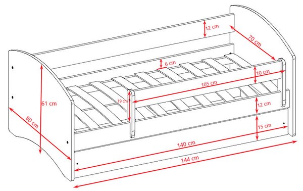 Łóżko dziecięce z szufladą mix 70x140 F2-L49