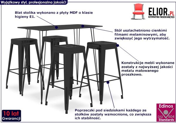 Czarny 5-częściowy zestaw mebli barowych K2-B74