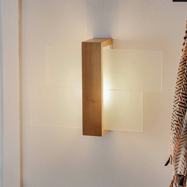 Kinkiet Shifted 1 SOLLUX LIGHTING, możliwość ściemniania, jasne drewno, salon / jadalnia, szkło, nowoczesny
